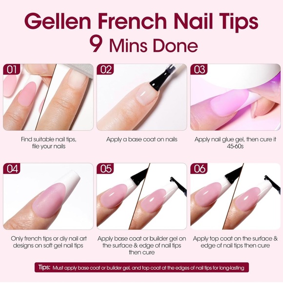 150 Pink French Soft Gel Nail Tips, Short Square, 3 in 1, Tips for Nails Art - Picture 8 of 12